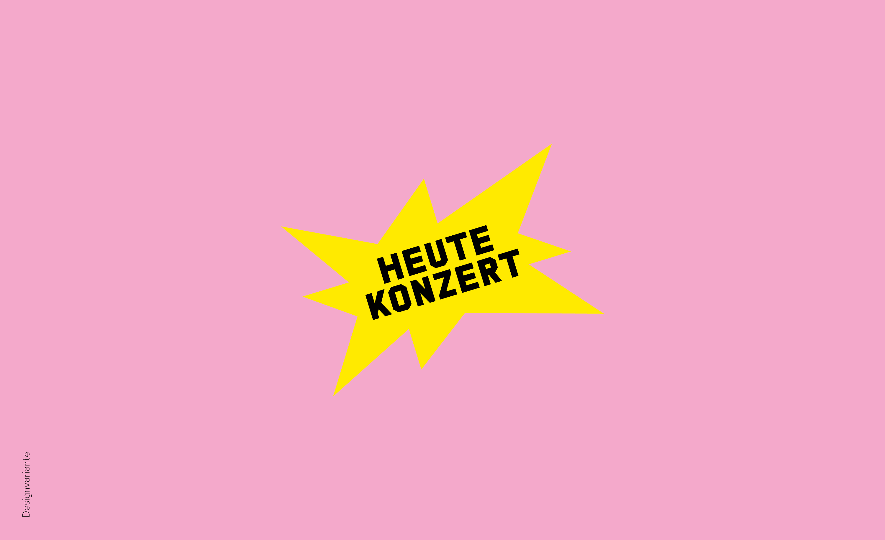 Bunte grafische Form auf Rosa Hintergrund. In der Form befindet sich der Satz „Heute Konzert“. Das ist ein Teil der visuellen Identität des NU KIOSK des Montagscafe Dresden.