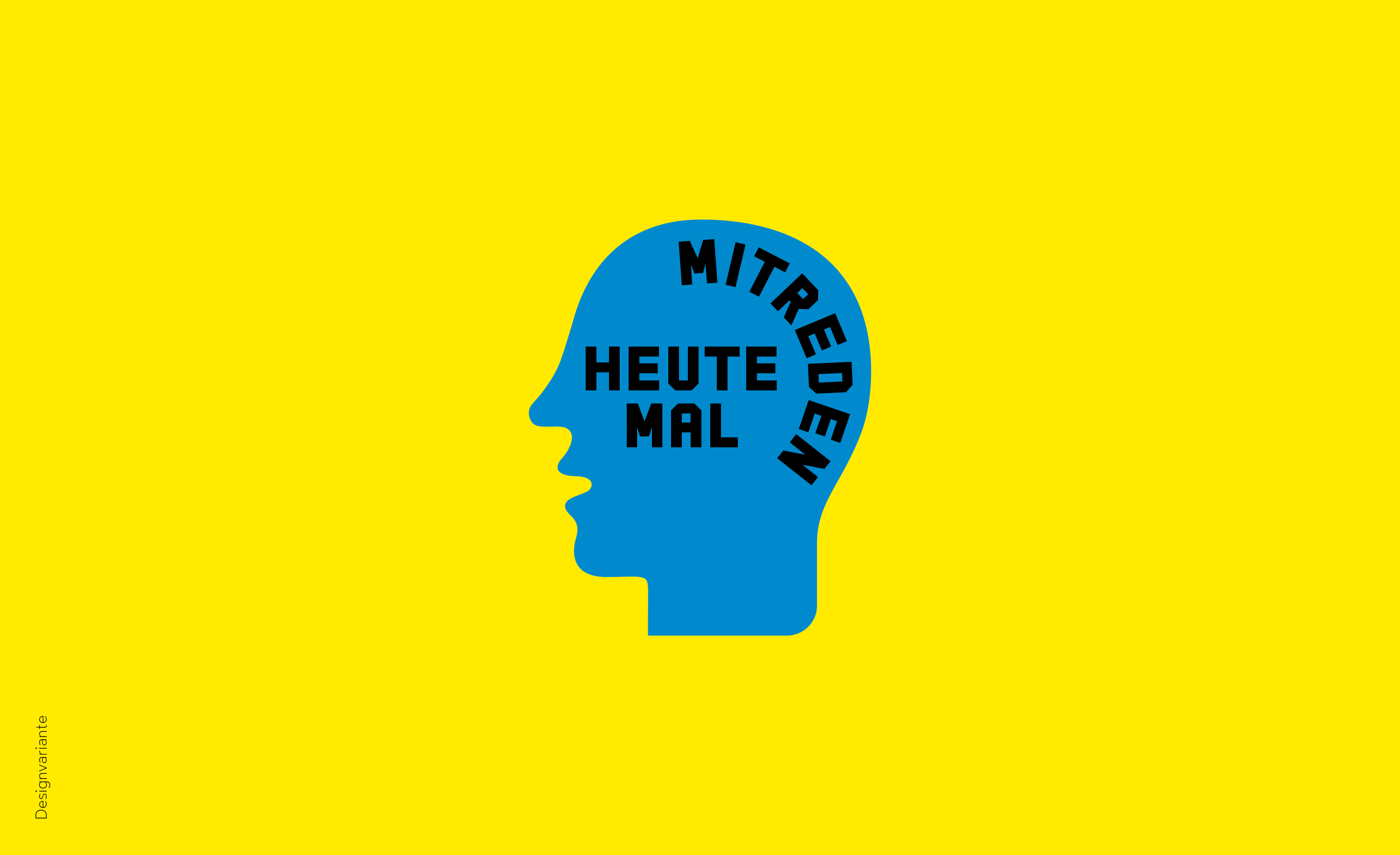 Bunte grafische Form auf Gelbem Hintergrund. In der blauen Kopf Silhouette befindet sich der Satz „heute mal mitreden“. Das ist ein Teil der visuellen Identität des NU KIOSK des Montagscafe Dresden.